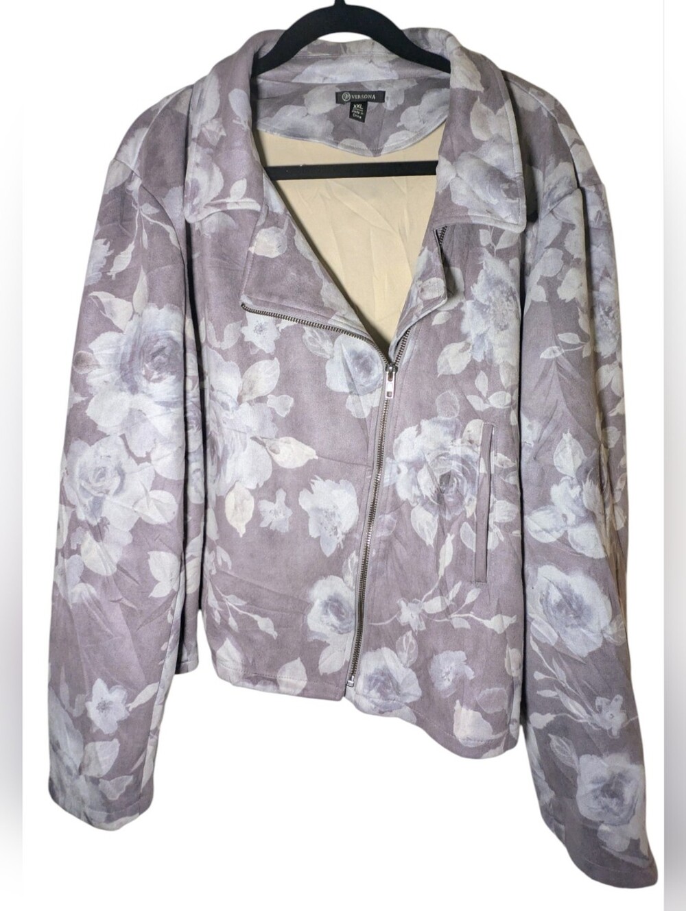 Versona Ultra Suede Floral Jacket Gray XXL EUC 🌸